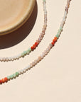 Full strand beaded necklace with moonstone, chrysoprase, and carnelian gemstones