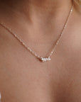model wearing 925 sterling silver mrs. Necklace.