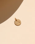 14k gold fill small disk with a rainbow stamp on a light dish