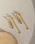 14k gold fill Alex Chain Stud post with a la mer back drop meet on the end with a pearl on the end.