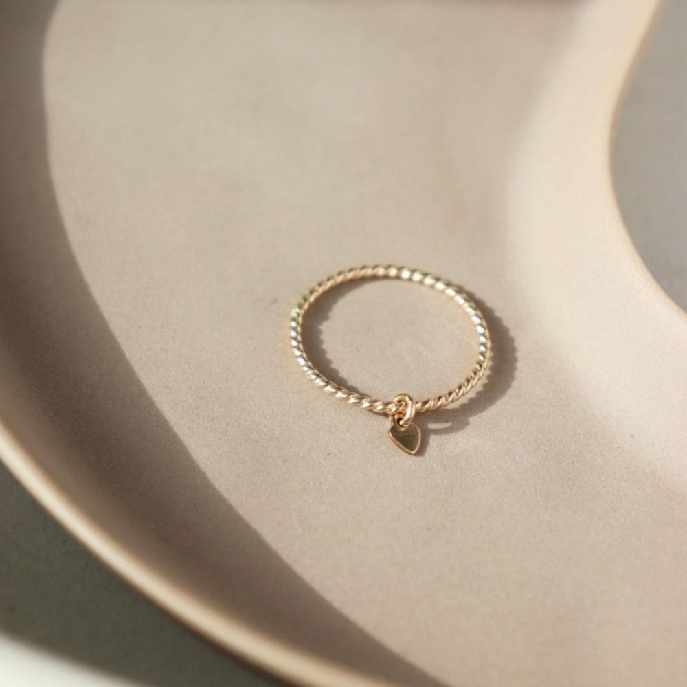 14k gold fill spiral twist ring band - heart charm pendant - minimalist - gold filled - sterling silver - made in our local studio in Eau Claire, WI - Token Jewelry