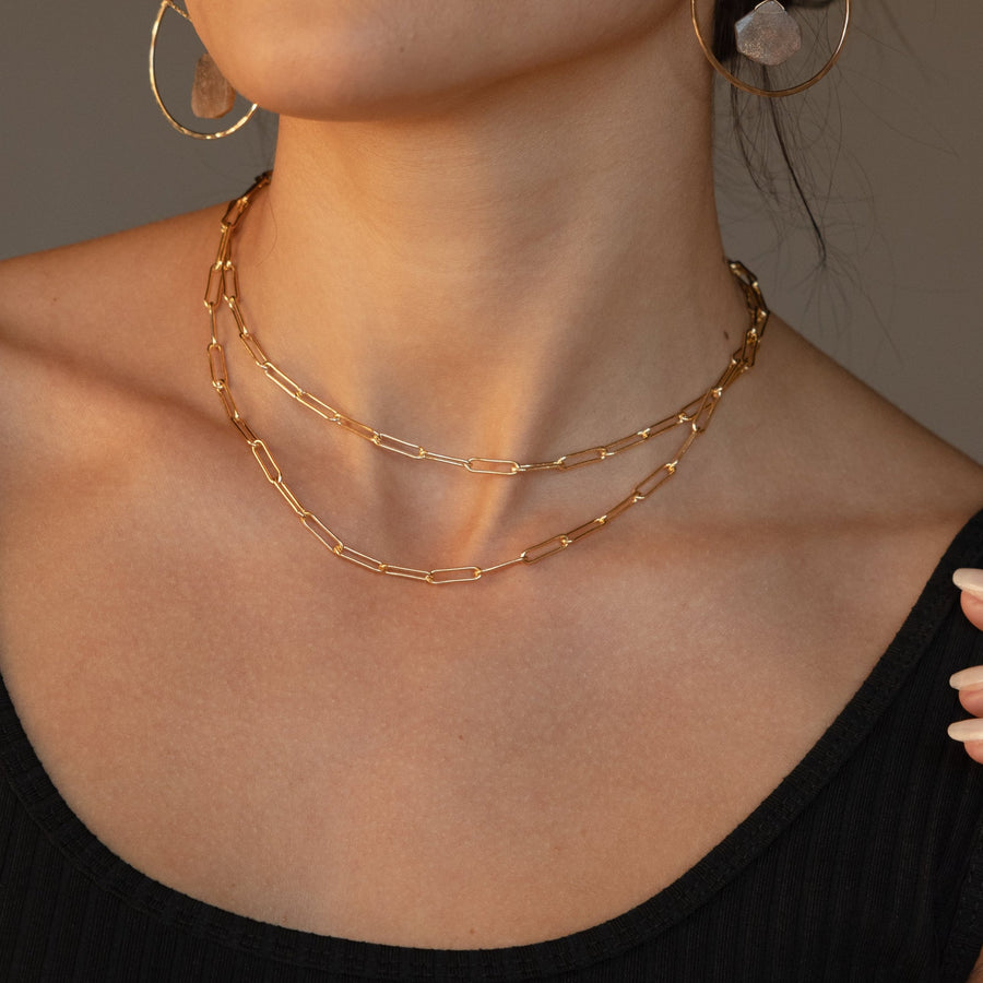 Model wearing 14k gold fill Chain Link choker.