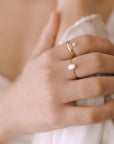 model wearing 14k gold fill Aurelia ring. 