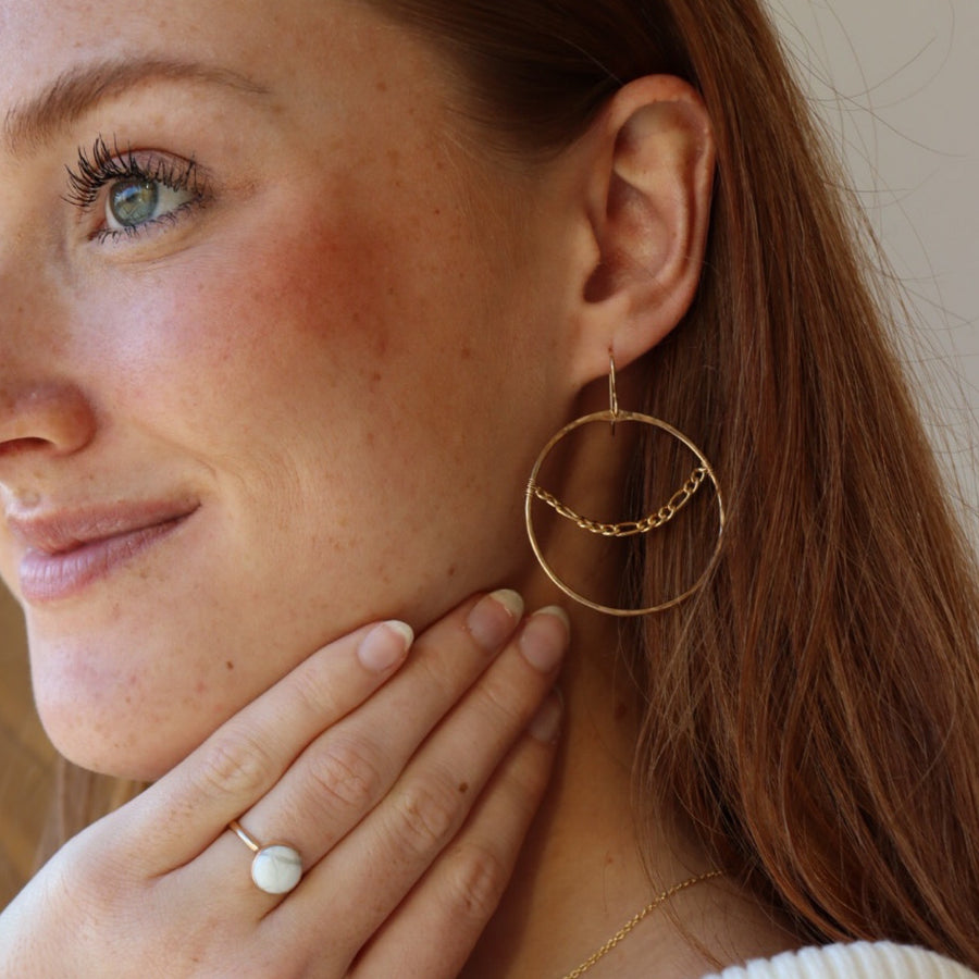 hammered hoops with Gigi chain accent, handmade by Token Jewelry in Eau Claire, Wisconsin