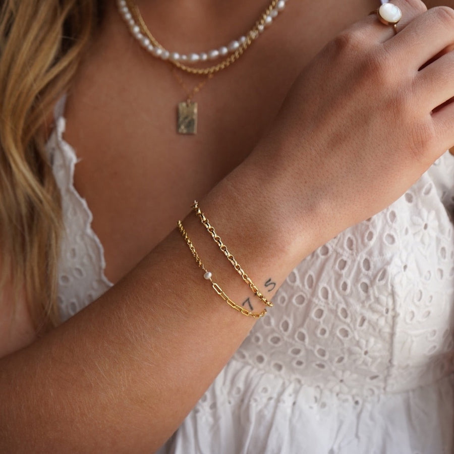 Model wearing 14k gold fill Emma Bracelet