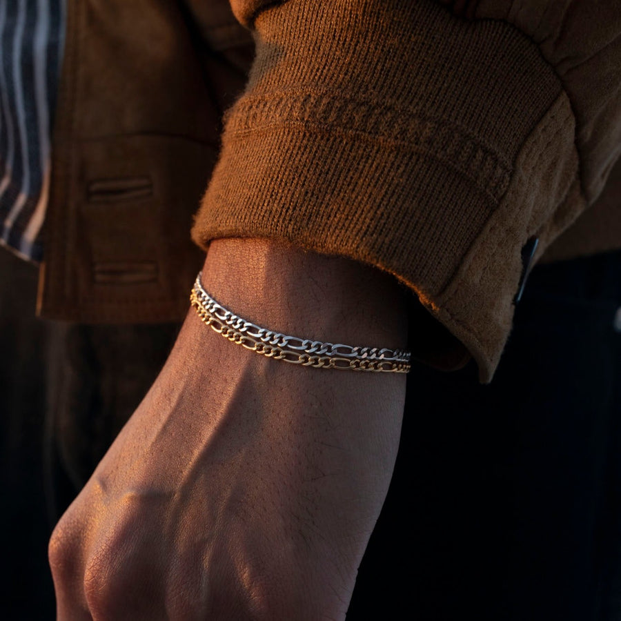 Model wearing 14k gold fill and 925 sterling silver Gio bracelet.