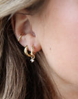 delicate gold fill hoops with dangling cubic zirconium