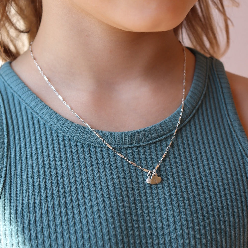 Children&#39;s Lennon Heart Necklace with Bar + Link Chain