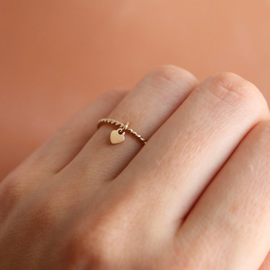 spiral twist ring band - heart charm pendant - minimalist - gold filled - sterling silver - made in our local studio in Eau Claire, WI - Token Jewelry