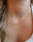 Model wearing 14k gold fill Brooklyn chain, everyday necklace, minimal necklace. Handmade in Eau Claire Wisconsin.