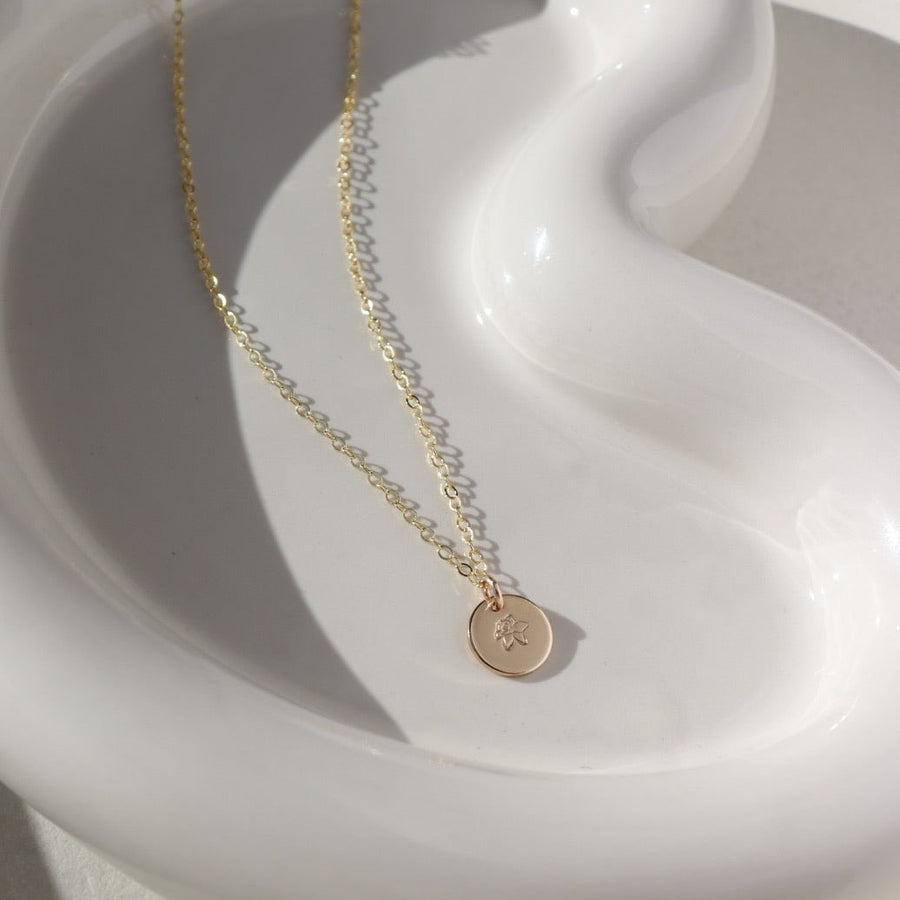 14k gold fill Birth Flower Necklace. Handmade in Eau Claire Wisconsin.