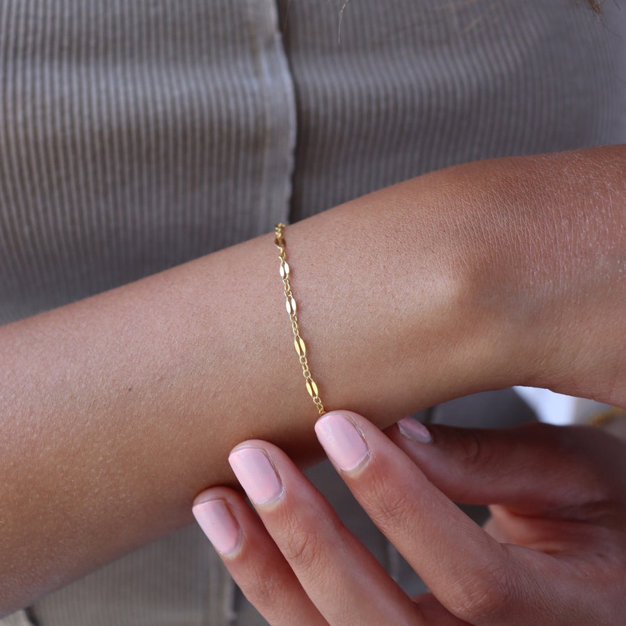 Model wearing 14k gold fill Sylvie bracelet