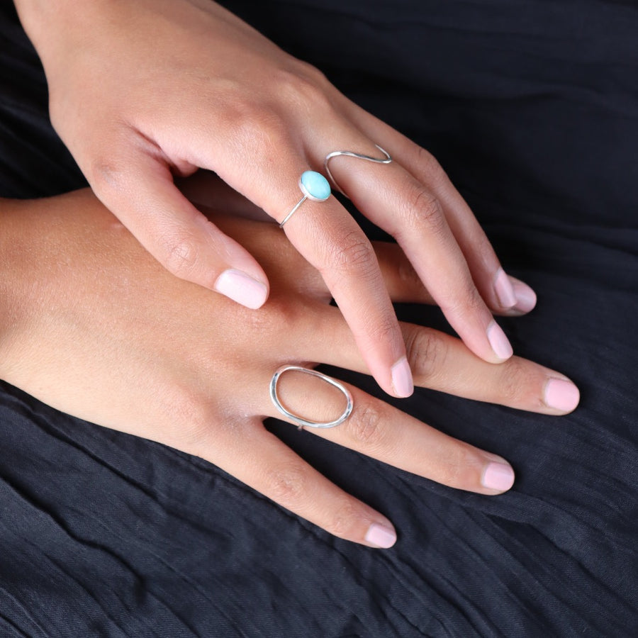 925 sterling silver Olivia ring pared with the splash ring and the rising tide ring