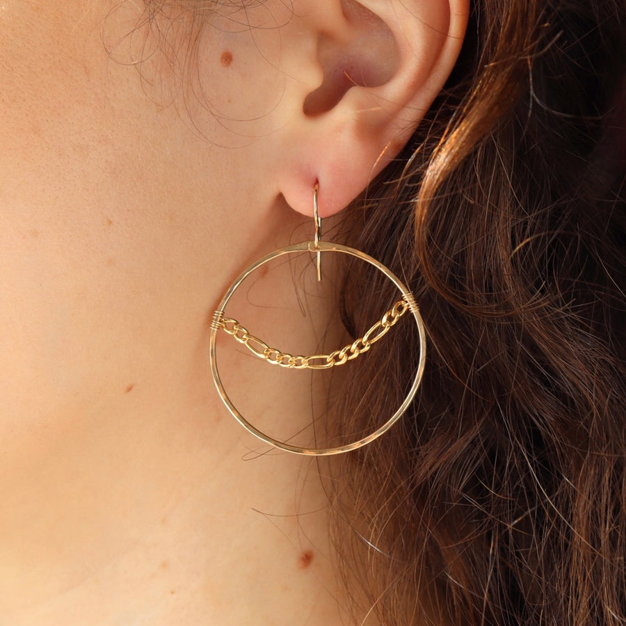 hammered hoops with Gigi chain accent, handmade by Token Jewelry in Eau Claire, Wisconsin