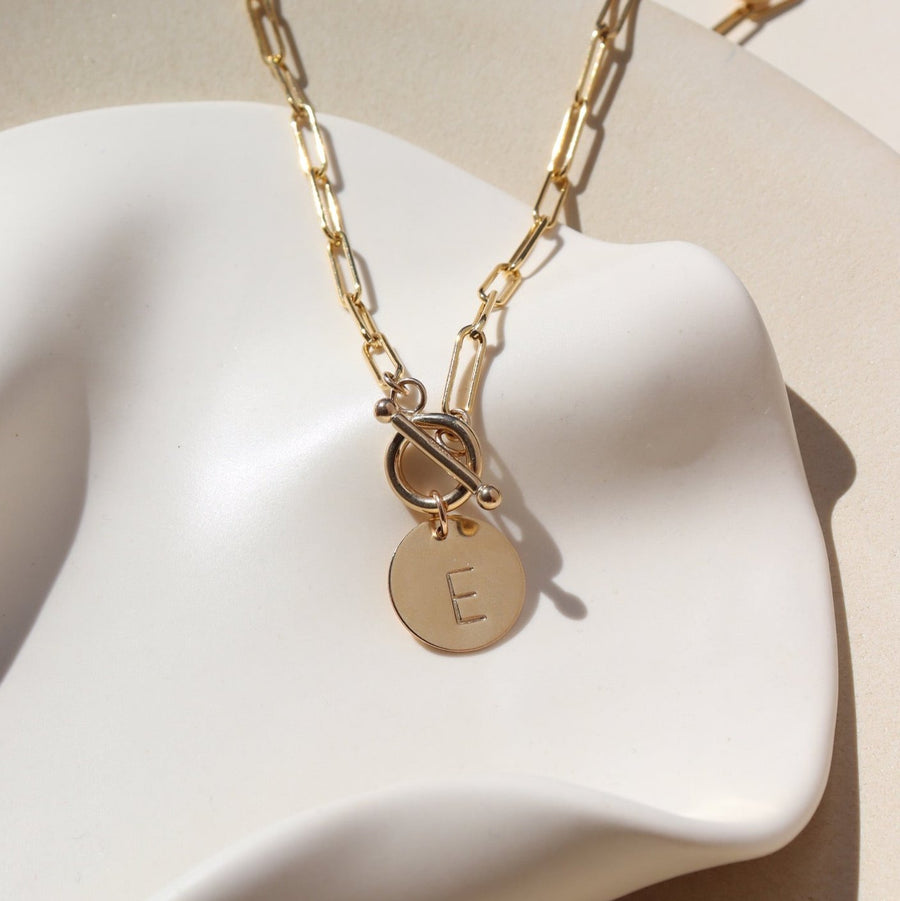 Chain Link Toggle Necklace with Monogram