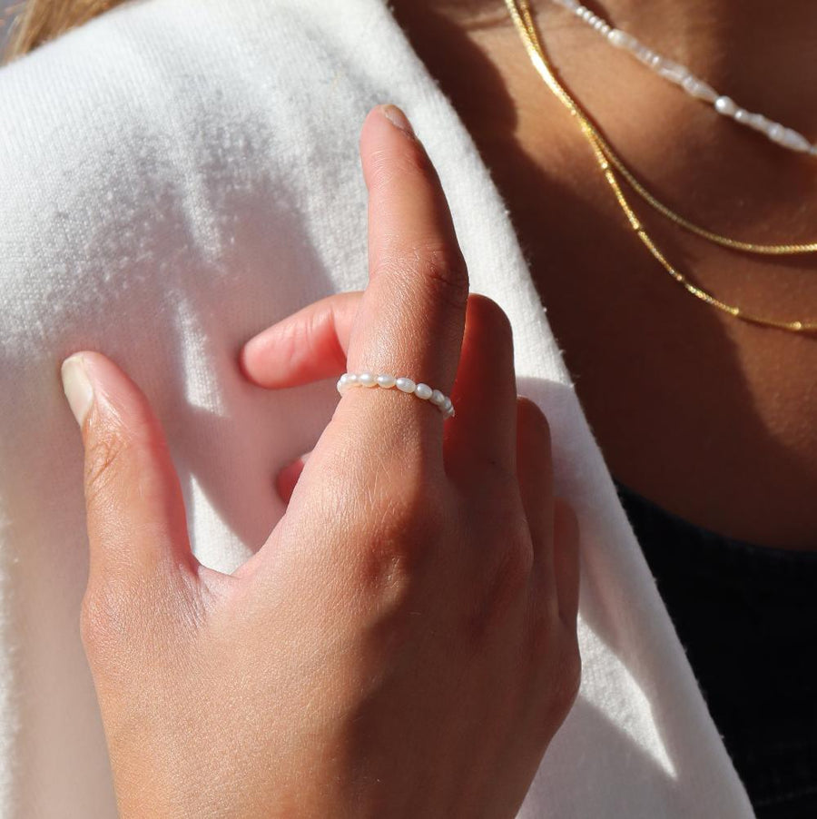 Model wearing Margot Pearl Ring