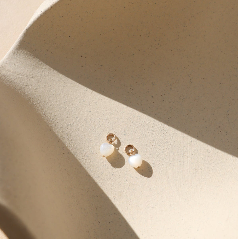 Mother of Pearl heart gemstones to add onto hoops earrings
