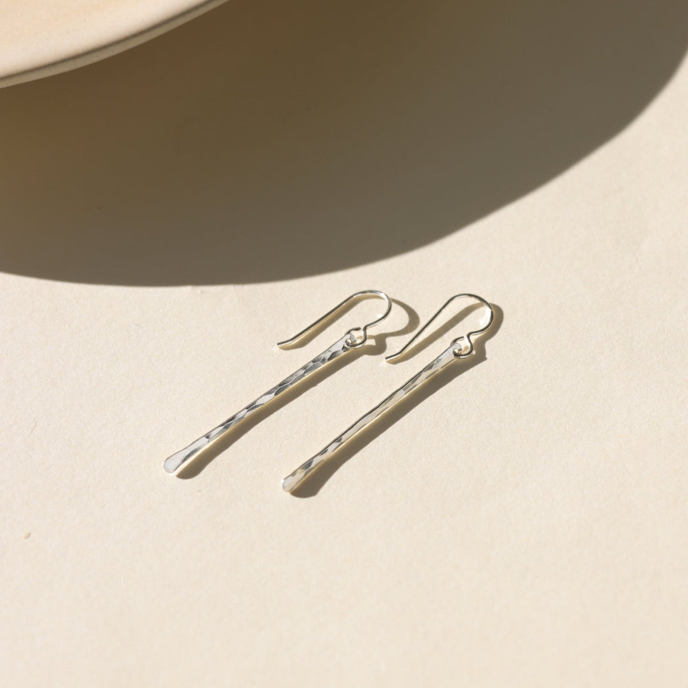 Handcrafted matchstick earrings in 14k gold fill or sterling silver, sleek and minimal with subtle texture, modern design perfect for layering or wearing alone.