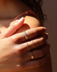 Model wearing Ripple Ring in 14k gold fill 