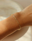 Model wearing 14k gold fill Narrow links Bracelet. 