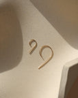 14k gold fill 9 shaped earrings in 2 sizes on a light dish