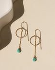 Desert Drop Earrings with turquoise teardrop, hand-forged circle, and delicate box chain—your go-to summer earrings.