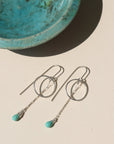 Desert Drop Earrings with turquoise teardrop, hand-forged circle, and delicate box chain—your go-to summer earrings.