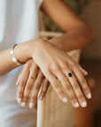 Black Agate Ring - Oval cut black onyx gemstone handset in an oval bezel. Shown in 14k gold fill. Also available in Sterling Silver. By Token Jewelry in Eau Claire, WI Gemstone Jewelry