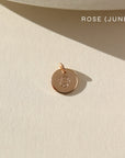 Birth Flower Charm Mother's Day Gifts, Personalized Jewelry, Handmade Jewelry, Gold coin that features a flower stamped by Token Jewelry in Eau Claire, WI