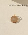 Birth Flower Charm Mother's Day Gifts, Personalized Jewelry, Handmade Jewelry, Gold coin that features a flower stamped by Token Jewelry in Eau Claire, WI