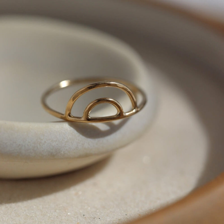 lightly hammered two arc rainbow shape ring band - 14k gold fill or sterling silver - handmade in our local studio in Eau Claire, WI - Token Jewelry