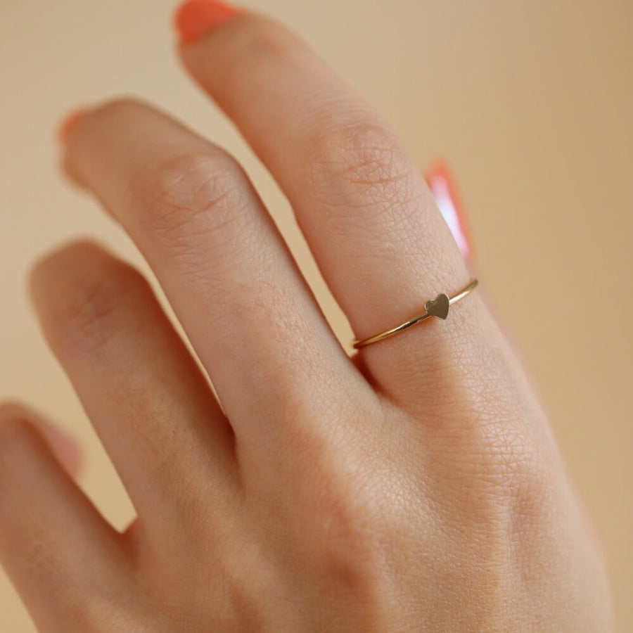 Model wearing 14k gold fill Tiny Heart ring - Token jewelry - gold rings - rings for women - valentines day gifts for her - minimal modern jewelry - everyday effortless jewelry - jewelry designs - locally made jewelry - token jewelry