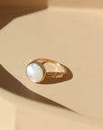 mother of pearl 10mm pearl bezel in gold fill or sterling silver ring, locally hand made in our Eau Claire, WI studio, Token Jewelry