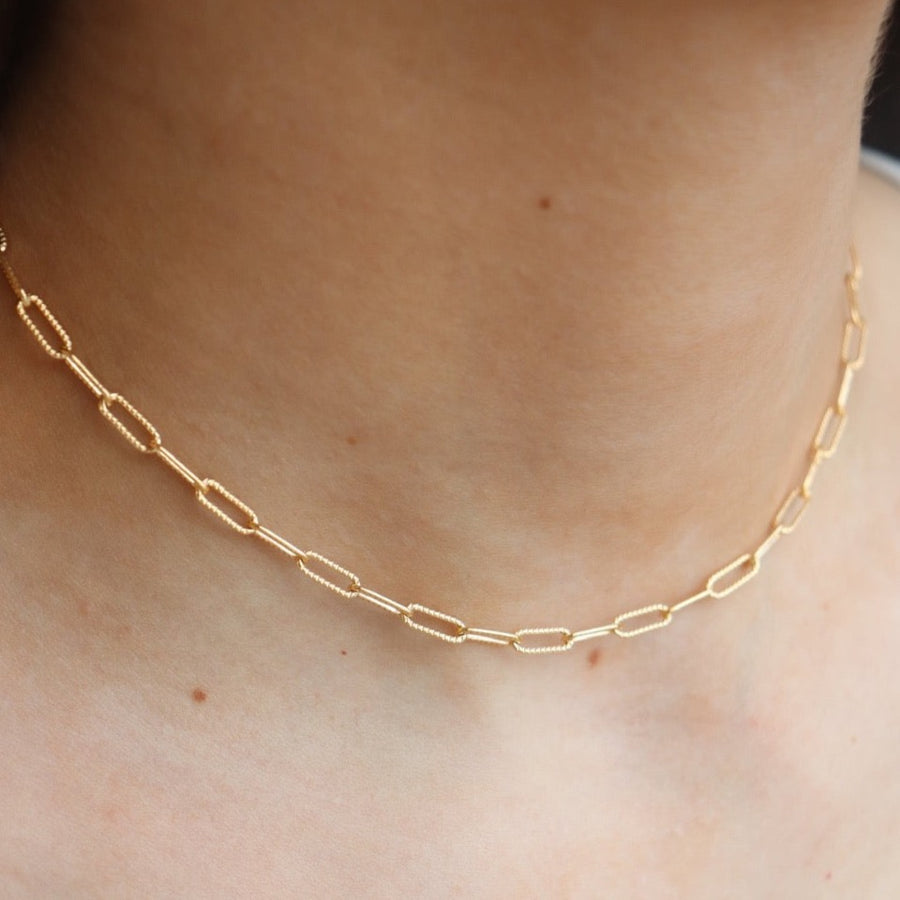 paper clip chain link chain - with sparkle line texture - 14k gold fill - locally handmade in our Eau Claire, WI studio - Token Jewelry 